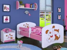 Детская кровать Happy Babies Happy Dog and Cat L03 80x160см, белый/розовый