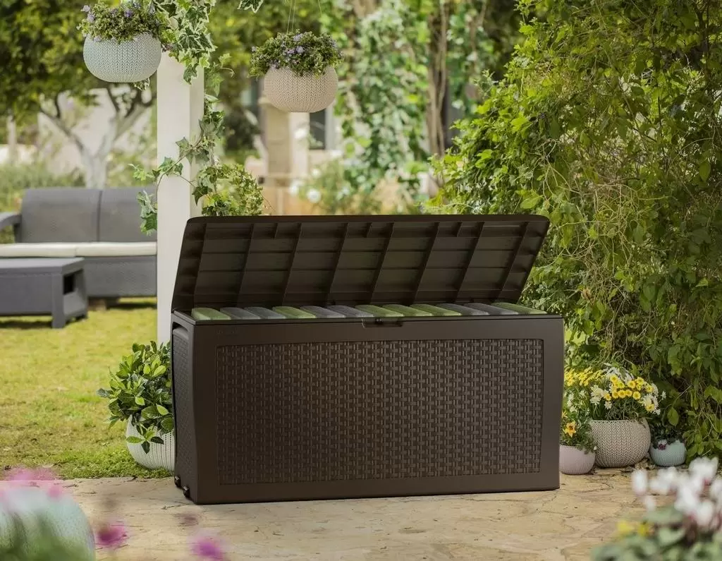 Cutie de depozitare pentru gradină Keter Samoa Rattan Box 270L, cafeniu