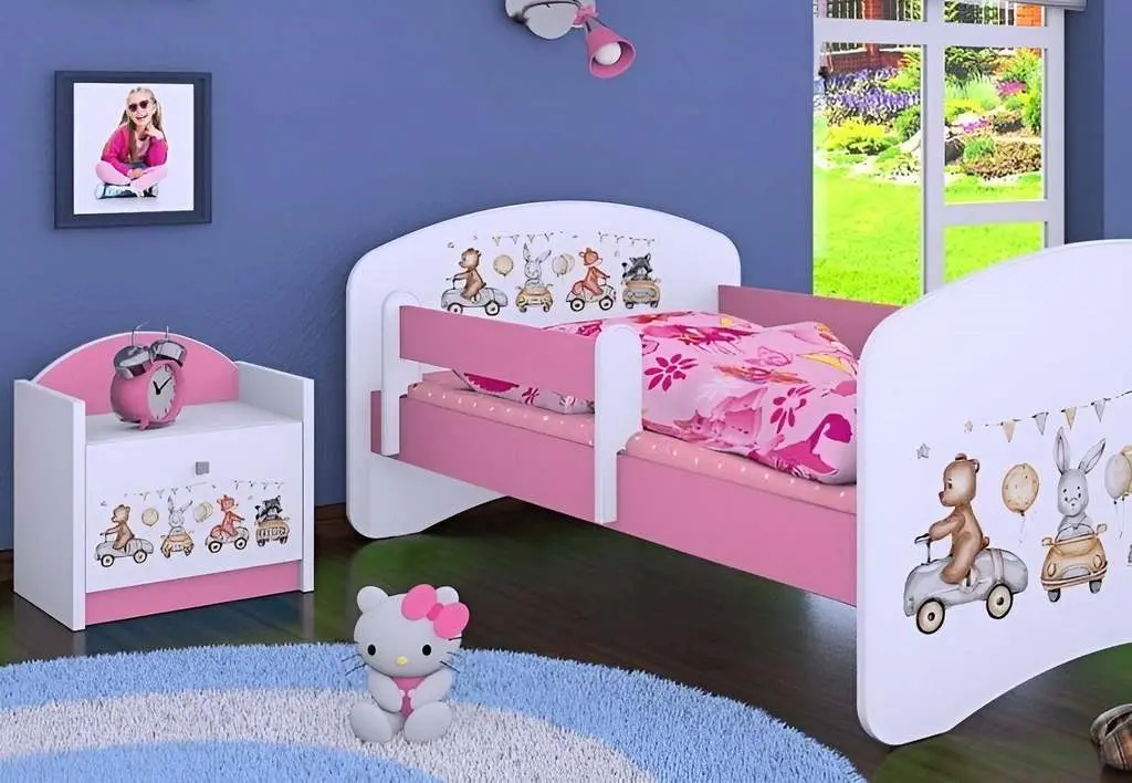 Тумба прикроватная Happy Babies Happy SZN02 Animals And Cars, белый/розовый