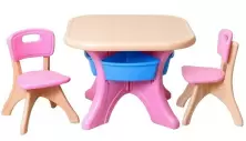Набор столик + 2 стульчика Costway HW56085PI, розовый/коричневый