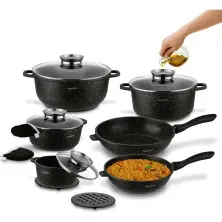 Set vase de gătit Konighoffer Pollo 14pcs, negru pe tehnoparc.md Set vase de gătit Konighoffer Pollo 14pcs, negru