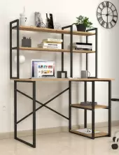 Masă de birou Fabulous cu etajeră, pin/negru