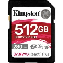 Card de memorie flash Kingston SDXC Canvas React Plus V60 Class10 UHS-II U3 V60, 512GB