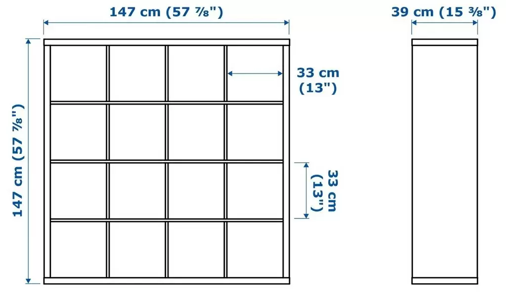 Etajeră IKEA Kallax cu 4 organizatoare 147x147cm, alb/negru