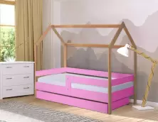 Детская кровать BellaLuni Domek 80x180см с ящиком/матрасом, бук/розовый