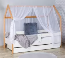 Детская кровать BellaLuni Domek 80x180см с ящиком/матрасом, beech/white