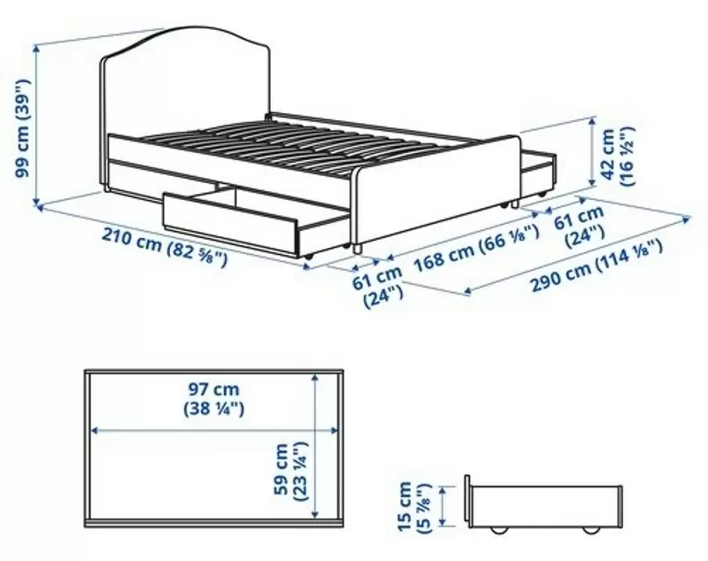 Кровать IKEA Hauga 4 ящика 160х200см, лофаллет бежевый