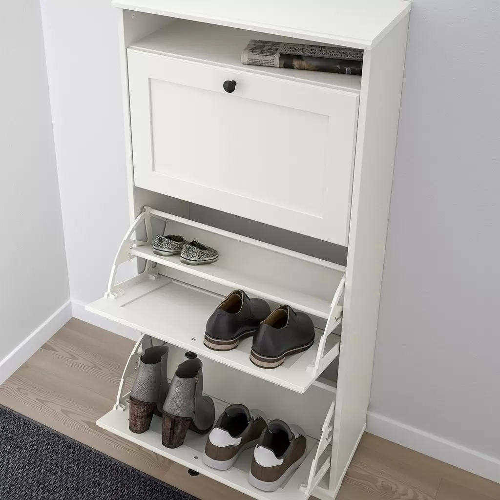 Тумба для обуви IKEA Brusali 3 отделения 61x130см, белый