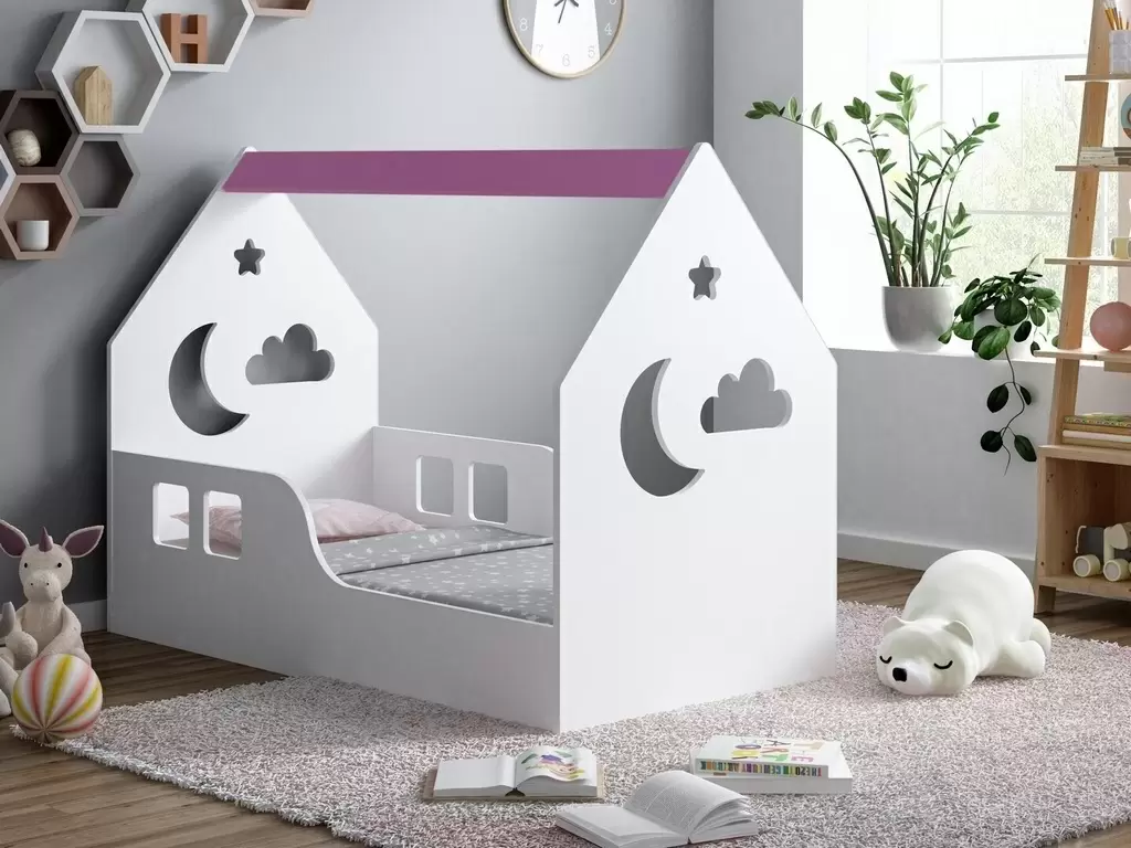 Детская кровать Happy Babies House Cloud L01 70x140см, белый/розовый