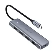 Разветвитель Ugreen 4-Port USB 3.0 Hub with USB-C Power Supply, серый