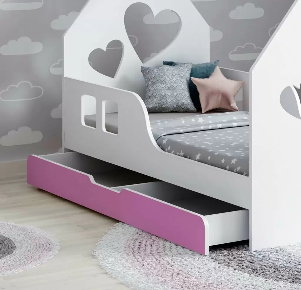 Детская кровать Happy Babies House Heart L02 70x140см, белый/розовый