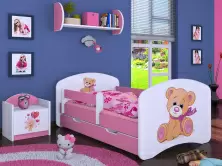 Детская кровать Happy Babies Happy Bear with Bow L04 с ящиком 80x160см, белый/розовый
