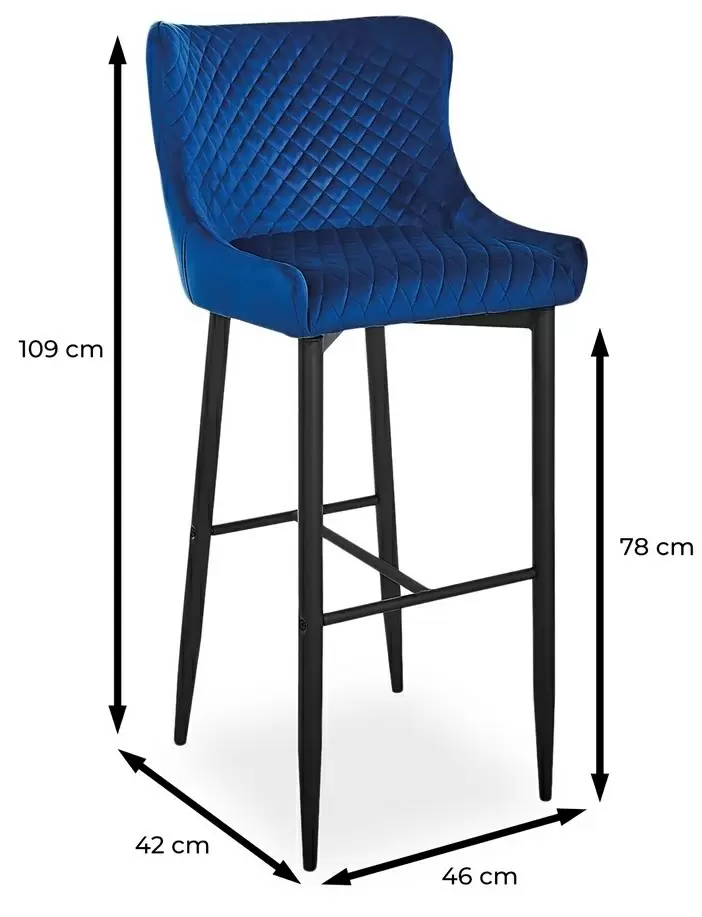 Барный стул Signal Colin B H-1 Velvet, черный/синий