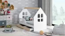 Детская кровать Happy Babies House Windows L02 70x140см, белый/светлая груша
