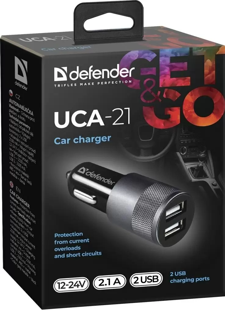 Автомобильная зарядка Defender UCA-21, черный