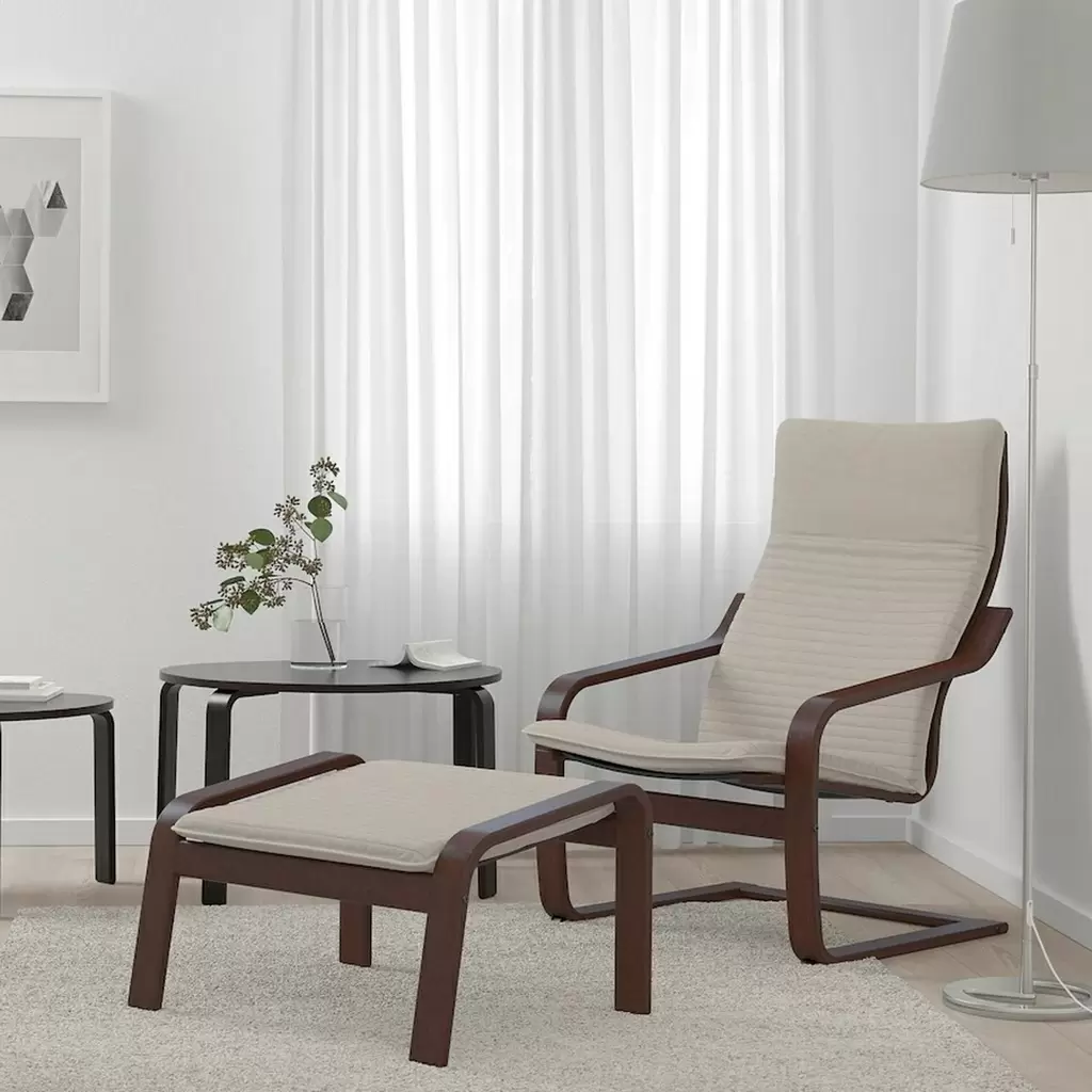 Кресло IKEA Poang, коричневый/книса светло-бежевый