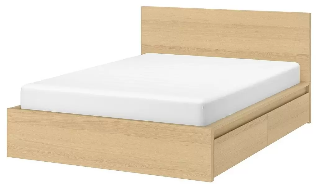 Кровать IKEA Malm 2 ящика 140х200см, дуб беленый